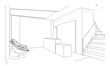 © oselote - line drawing of office reception area,Modern design,3d rendering