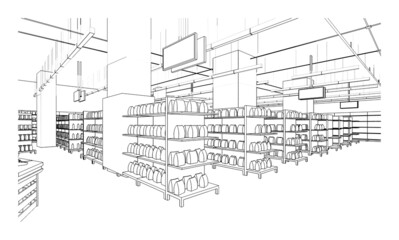 line drawing of super market,Modern design,3d rendering