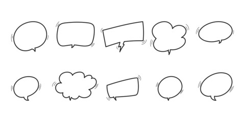 Wall Mural - doodle hand drawn speech bubble chat collection set