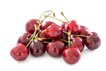 Wall Mural - several red cherries isolated on white background