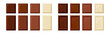 © Irina - Chocolate bar piece vector icon set. Yummy dark black, bitter, milky and white choco chunk square and rectangular shape. Flat design cartoon style cacao sweet food clip art illustration.