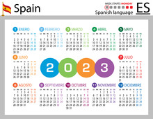 Spanish Horizontal Pocket Calendar For 2023. Week Starts Monday