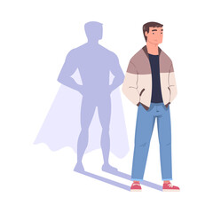 Wall Mural - Shadow of Man Superhero Character Standing and Smiling Vector Illustration