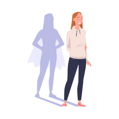 Wall Mural - Shadow of Woman Superhero Character Standing and Smiling Vector Illustration