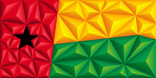 Abstract Polygonal Background In The Form Of Colorful Red, Yellow And Green Stripes. Polygonal Flag Of Guinea-Bissau.