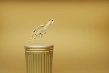 Aufkleber - Beautiful abstract illustrations golden Inclined Cello music symbol icons on a golden column and wonderful background. 3d rendering illustration. Background pattern for design.