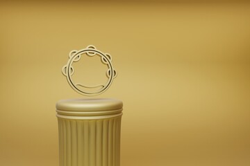 Poster - Beautiful abstract illustrations golden Big Tambourine music symbol icons on a golden column and wonderful background. 3d rendering illustration. Background pattern for design.