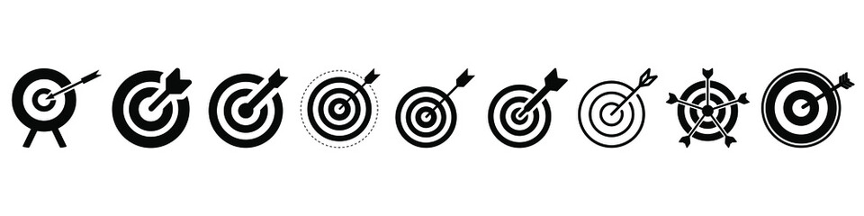 Target with arrow vector icon set. bullseye illustration sign collection. archery symbol.