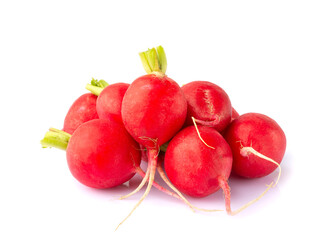 Wall Mural - Heap of radish closeup isolated on white background	