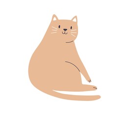 Wall Mural - Cute cat smiling. Funny feline animal, happy home kitty. Adorable amusing kitten. Sweet lovely character in Scandinavian style. Childish colored flat vector illustration isolated on white background