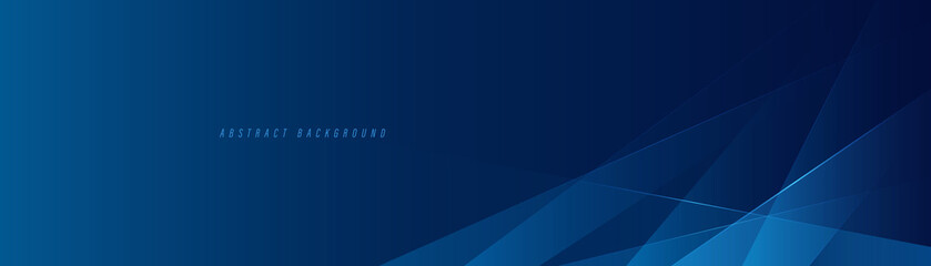 Abstract modern blue horizontal banner background with geometric diagonal overlay layer and glowing lines. Suit for banner, poster, cover, header, flyer, brochure, website, presentation.
