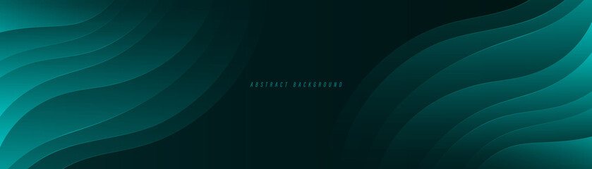 Abstract wave overlap layer on dark background. Modern dark green gradient dynamic wave shape vector. Paper style. Suit for banner, poster, cover, website, header, brochure