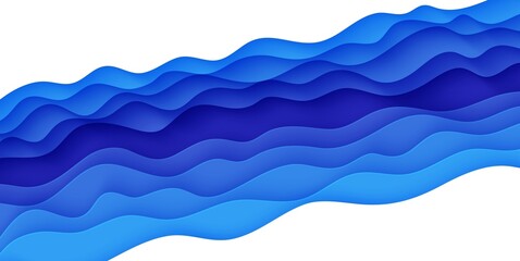 Wall Mural - Abstract background with water waves in paper cut style. 3d wallpaper with cut out deep wavy modern cover. Blue color layers with smooth shadow papercut art. Vector illustration, origami shapes