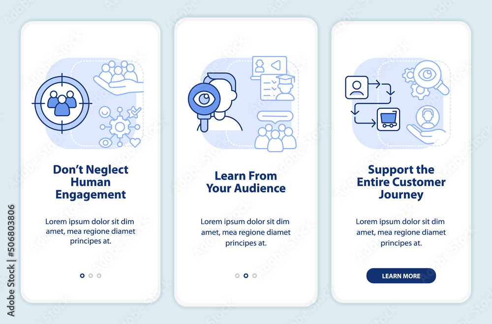 People first mindset light blue onboarding mobile app screen ...