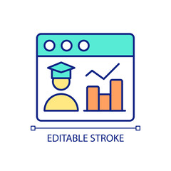 Sticker - Educational data RGB color icon. Student assessment. Education statistics. Collecting and analyzing data. Isolated vector illustration. Simple filled line drawing. Editable stroke. Arial font used