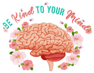 Canvas Print - Poster design with human brain and flowers