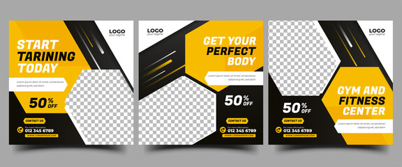 Wall Mural - Gym, fitness and workout social media post template design.