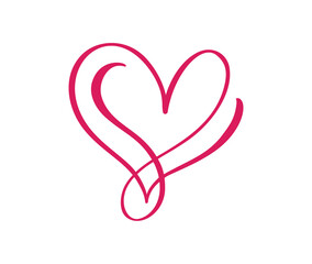 vector calligraphy heart love sign one line. romantic valentine day symbol linked, passion and weddi