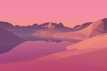 Fantasy Pink Landscape, 3d Low Poly Illustration