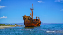 Greek Shipwreck Dimitris That Was Swept Away  And Finally Stranded At Its Current Location On The Beach. 