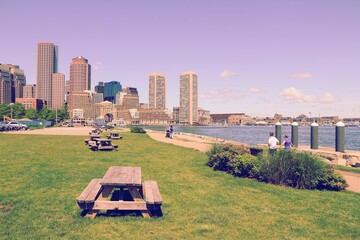 Sticker - Boston skyline from South Boston. Retro filtered colors photo.