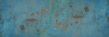 Blue Vintage Texture. Old Rough Rusty Painted Wall Surface. Grunge Background With Space For Design. Web Banner. Wide. Panoramic.