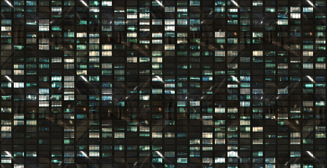 Wall Mural - windows building front facade by night