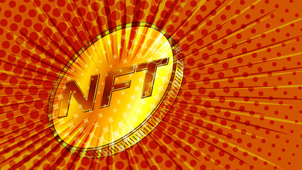 Wall Mural - nft non fungible token golden coin styled for the 80s. pay for unique collectibles in games or art. 