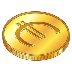 Wall Mural - Gold coin with EUR currency sign of European Union in isometric top view isolated on white background. Introduction of digital currency by the European Central Bank.