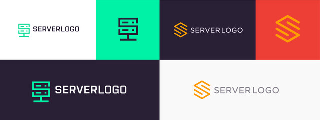 Wall Mural - Server Logo Design for Server Host, Data Storage Rent Business Vector Logo, business logo design