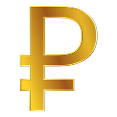 Wall Mural - Russian ruble RUB currency golden sign in front view isolated on white background. Currency by Central Bank of Russian Federation.