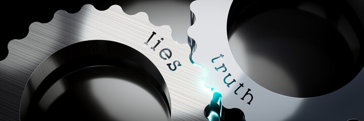 Poster - Truth, lies - gears concept - 3D illustration