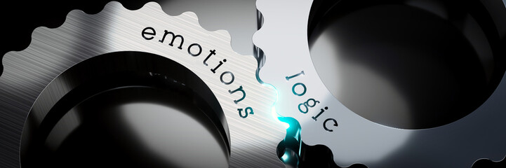 Poster - Logic, emotions - gears concept - 3D illustration