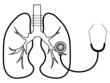 Drawing of healthy lungs, with a stethoscope, on a white and black background