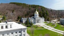 The Capitol Building In Montpelier Vermont In  Spring - Drone Footage