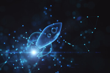 Wall Mural - startup and business goal concept with digital rocket illustration flying in space. 3d rendering