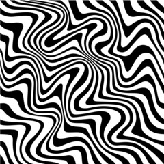 Poster - Vector Seamless Pattern with Distorted Stripes. Abstract Minimalist Monochrome Waves. Water Ripple Texture