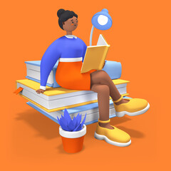 Sticker - Remote learning and reading - modern realistic colorful 3d illustration