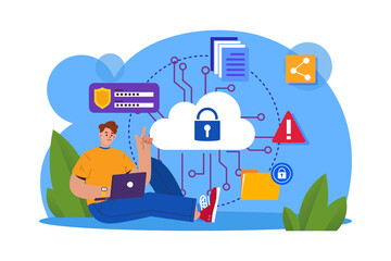 Cloud data security Illustration concept. Flat illustration isolated on white background.