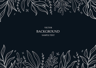 Wall Mural - floral vector template with leaves, plants on dark background. natural elements. plant print for hol