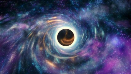 Wall Mural - Many stars and galaxies with nebulae revolve around a giant black hole that swallows everything around it.