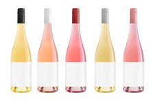 Set Of Wine Bottles Isolated On White Background