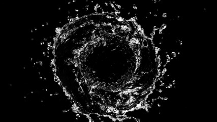 Poster - Abstract twister shape of water splash, isolated on black background. Freeze motion, energy and wash concept.