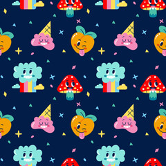  Colored seamless pattern background with different emotes Vector illustration