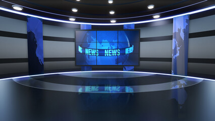 Wall Mural - News Studio, Backdrop For TV Shows .TV On Wall.3D Virtual News Studio Background, 3d illustration