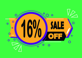 Sale 16% discount. Promotion sales and marketing, discount tag and icon in orange and green.