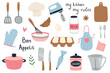 © Victoria Guzeeva - A set of hand-drawn kitchen tools. Cute cooking and baking elements. Hand-drawn vector illustration