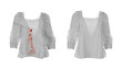 Stylish blouse before and after washing on white background, collage. Dry-cleaning service