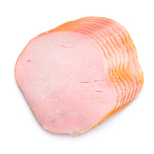 Smoked ham fillet loin slices isolated on white background top view