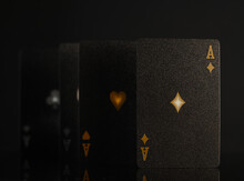 Poker Cards, Three Aces On A Black Background. Concept - Gambling, Poker Game. Gambling House, Casino, Online Casino. There Are No People In The Photo. Advertisement, Banner, Invitation.